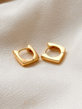 18k Gold Square Huggie Hoop Earrings, 3 of 7