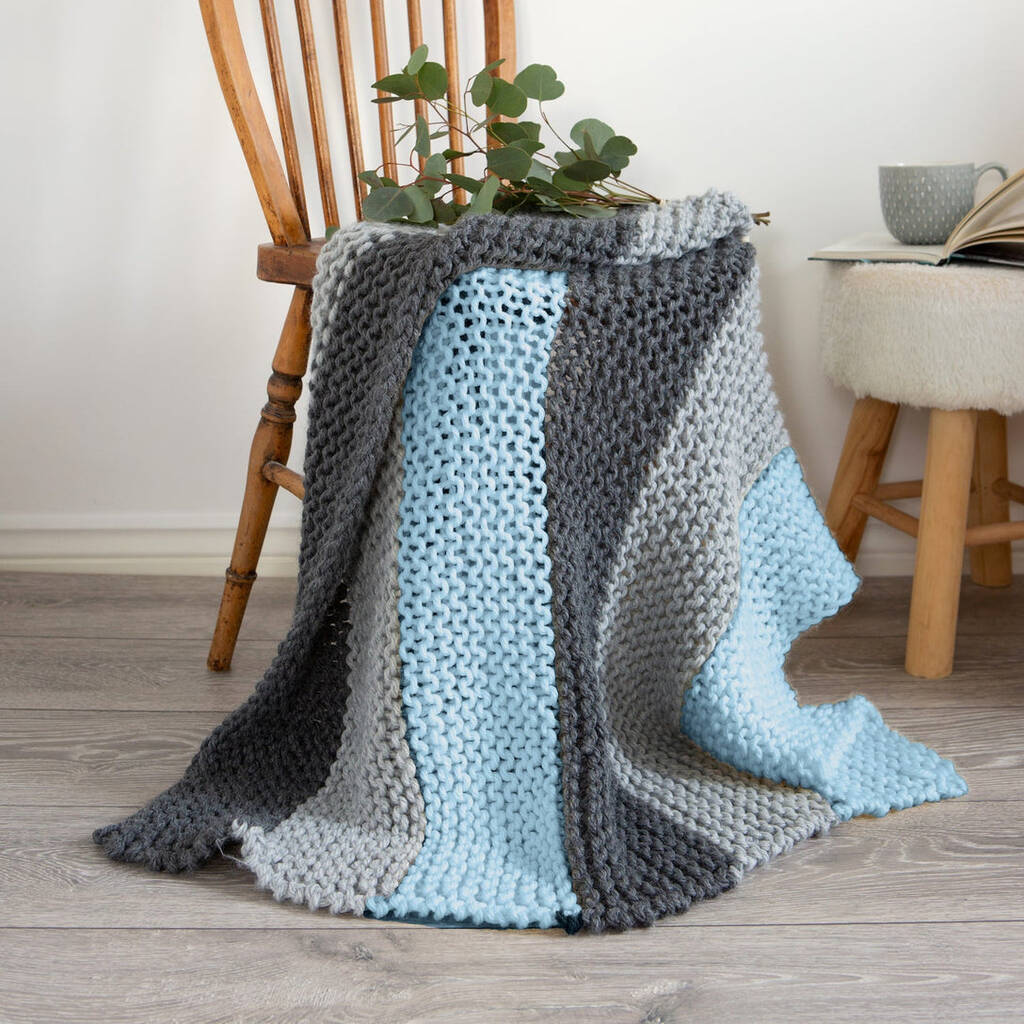 Stripy Blanket Beginners Knitting Kit Blue Breeze, 1 of 3