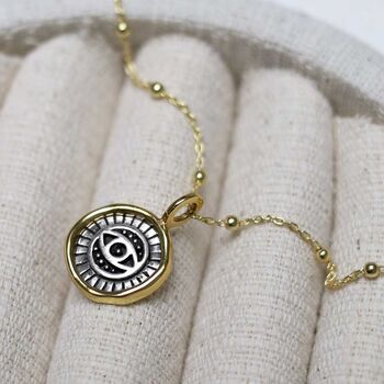 Gold Plated Sterling Silver Evil Eye Round Necklace, 6 of 12
