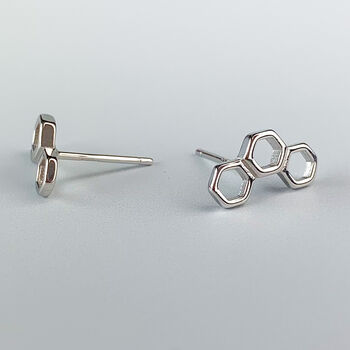 Sterling Silver Hexagon Honeycomb Stud Earrings, 2 of 6