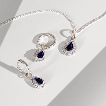 September Birthstone Sapphire Sterling Silver Huggie Hoop Earrings, 3 of 11