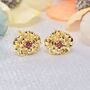 Garnet January Carnation Gold Plated Stud Earrings, thumbnail 1 of 5