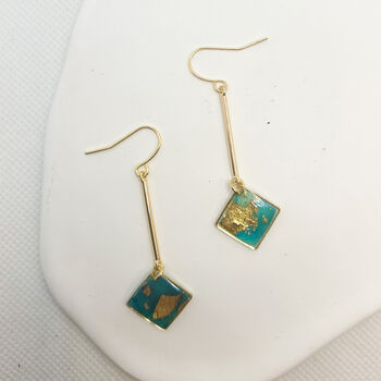 Aqua And Gold Foil Diamond Shape Drop Long Earrings, 5 of 10