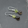 Smoky Quartz Peridot Earrings: Gold, Silver,Dangle Drop, thumbnail 4 of 6