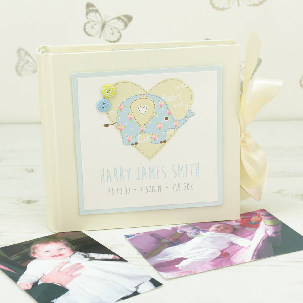personalised elephant baby photo album by dreams to reality design ltd