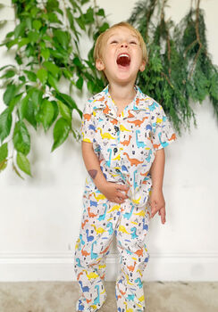 Boys Dinosaurs Cotton Collared Pyjama Set, 2 of 5