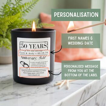 Personalised 50th Golden Anniversary Meaning Candle, 4 of 12