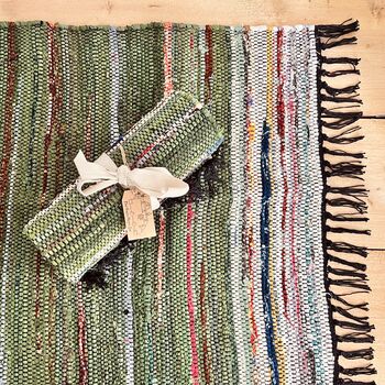 Emerald Green And Natural Rag Rug Bohemian, 2 of 10