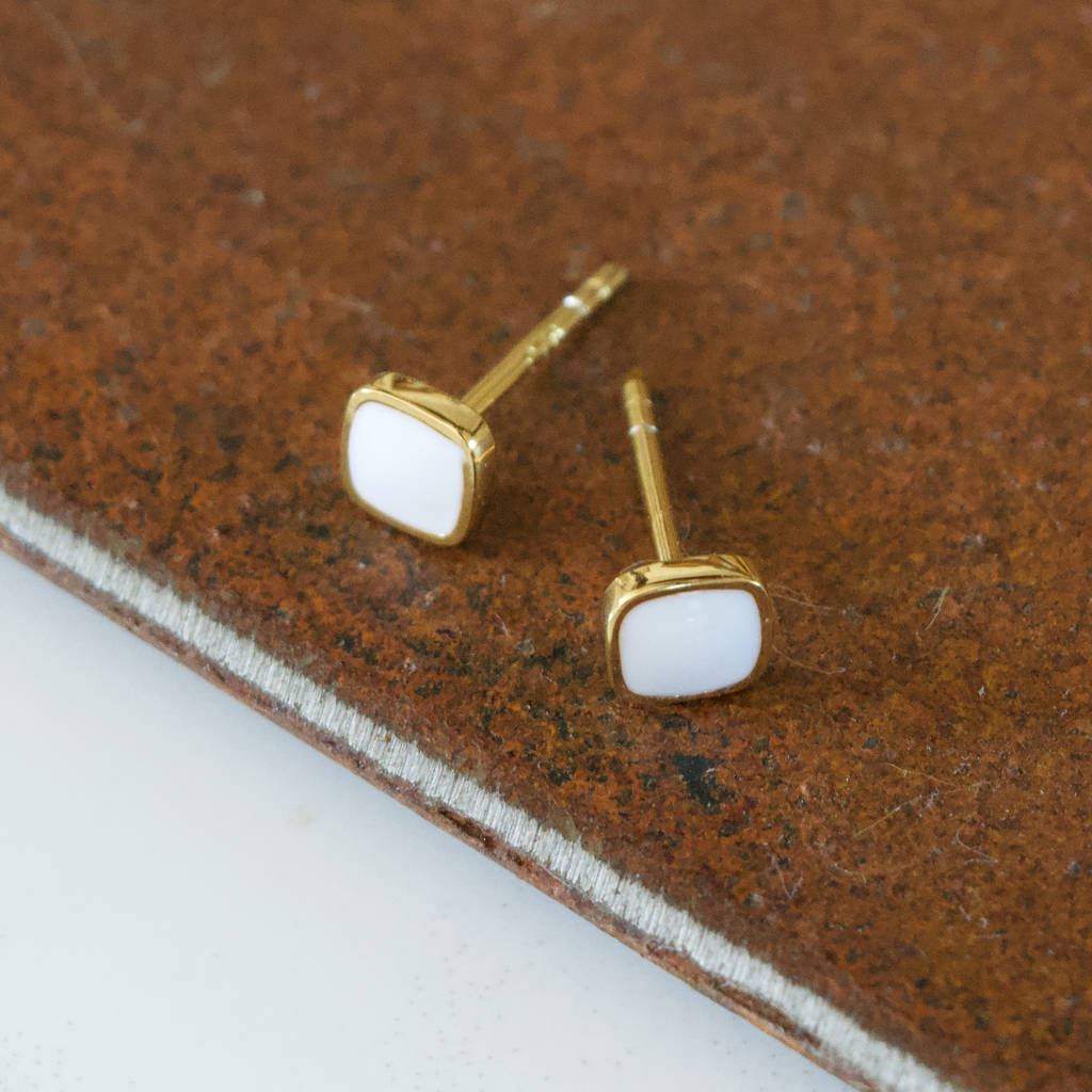 enamel earring studs 925 sterling silver or gold by florence london