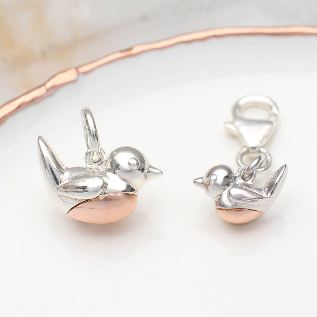 Sterling Silver And 18ct Rose Gold Plated Robin Charm, 1 of 4