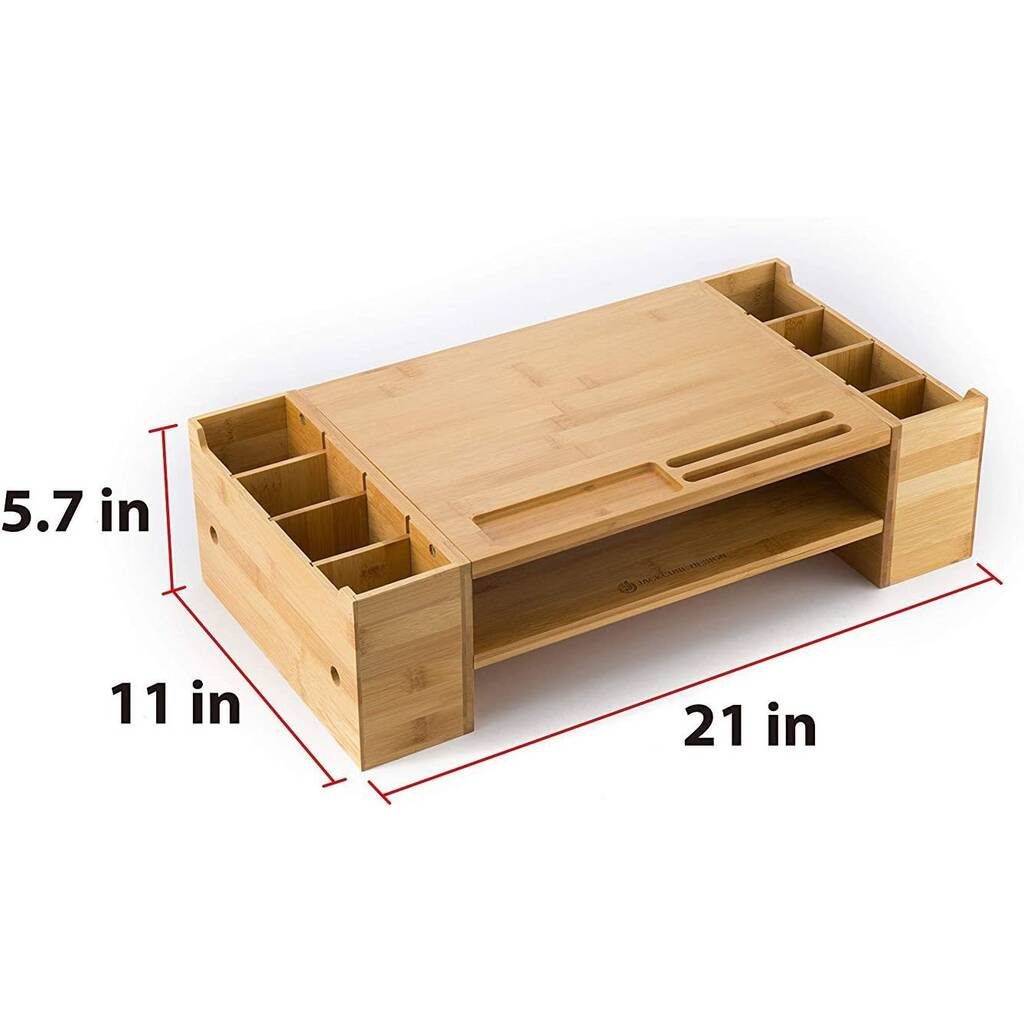 Bamboo Monitor Laptop Stand With Desk Organizer By Momentum