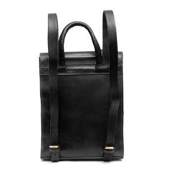 Vintage Closure Leather Backpack Bowie In Black, 4 of 4