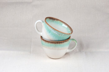 Green Set Of Two Porcelain Tea Cup With Saucer, 7 of 8