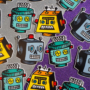 Retro 80s Robot Vinyl Sticker Decals, 3 of 5