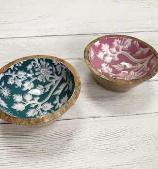 Pink Blossom Small Mango Wood Bowl, 2 of 5