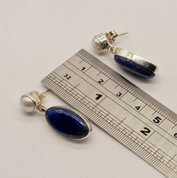 Lapis Lazuli, Pearl Sterling Silver Earrings, 7 of 7
