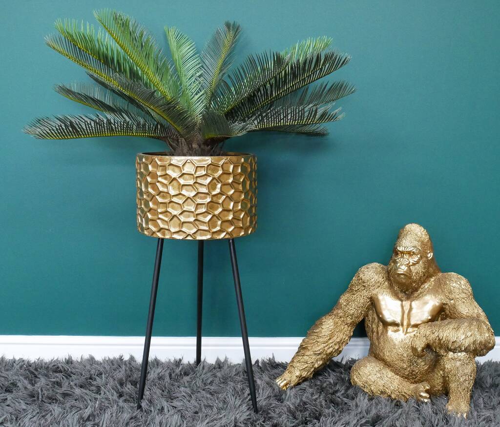 Industrial Gold Planter With Stand By Life Of Luxury