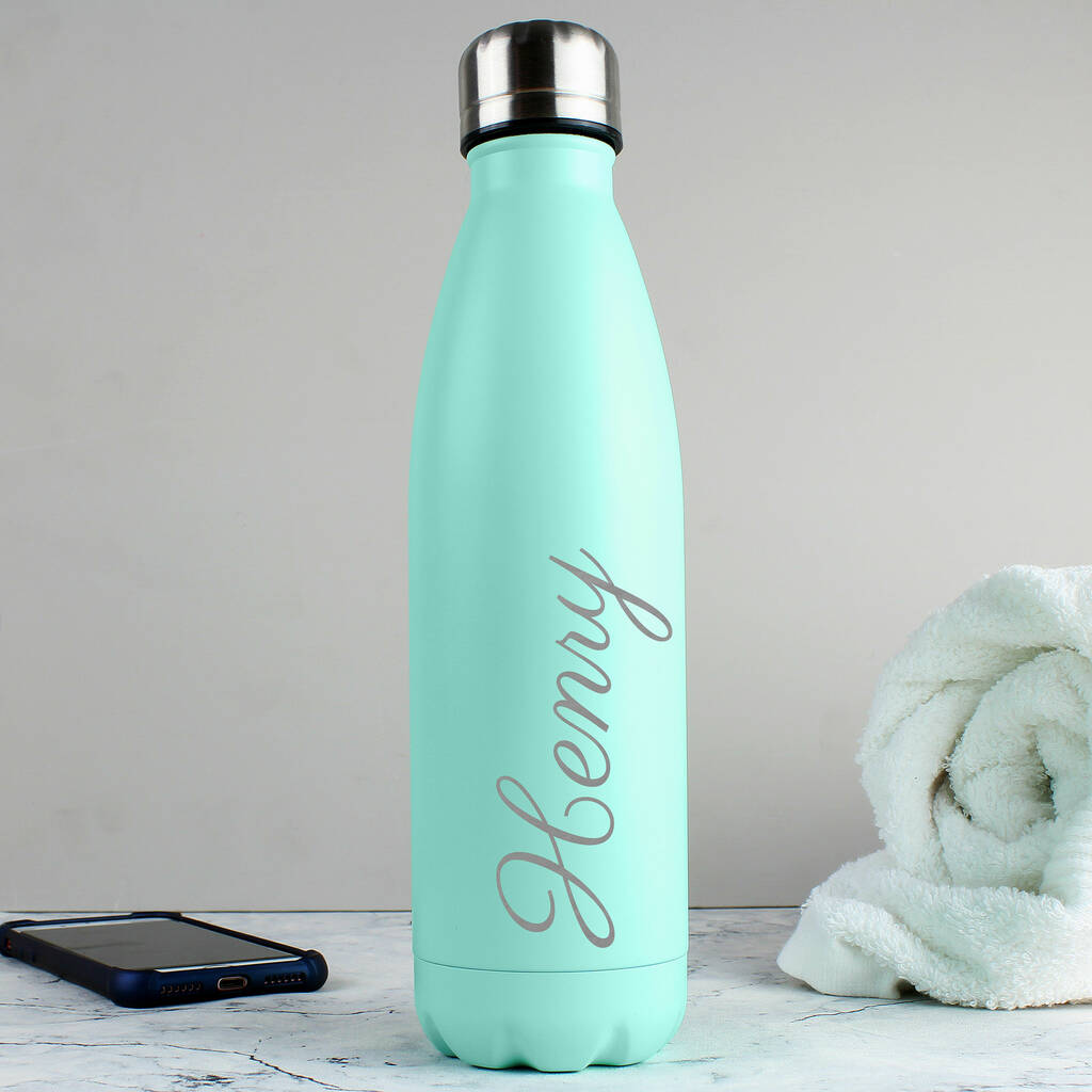 Personalised Metal Mint Green Insulated Drinks Bottle By Sassy Bloom As
