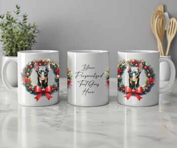 Personalised Doberman Christmas Wreath Dog Mug, 2 of 2