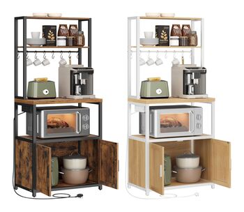 Coffee Bar Cabinet Bakers Rack With Outlet, 7 of 7