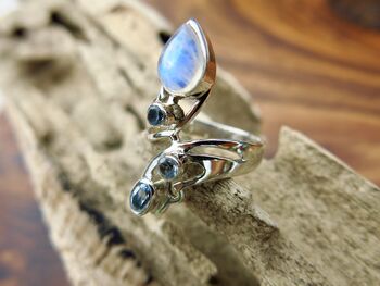 Moonstone And Blue Topaz Wrap Around Ring, 7 of 8
