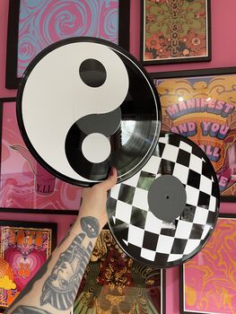 Checkerboard Upcycled 12' Lp Vinyl Record Decor, 3 of 8