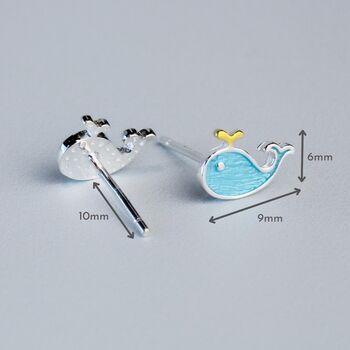Sterling Silver Blue Whale Stud Earrings, 2 of 5