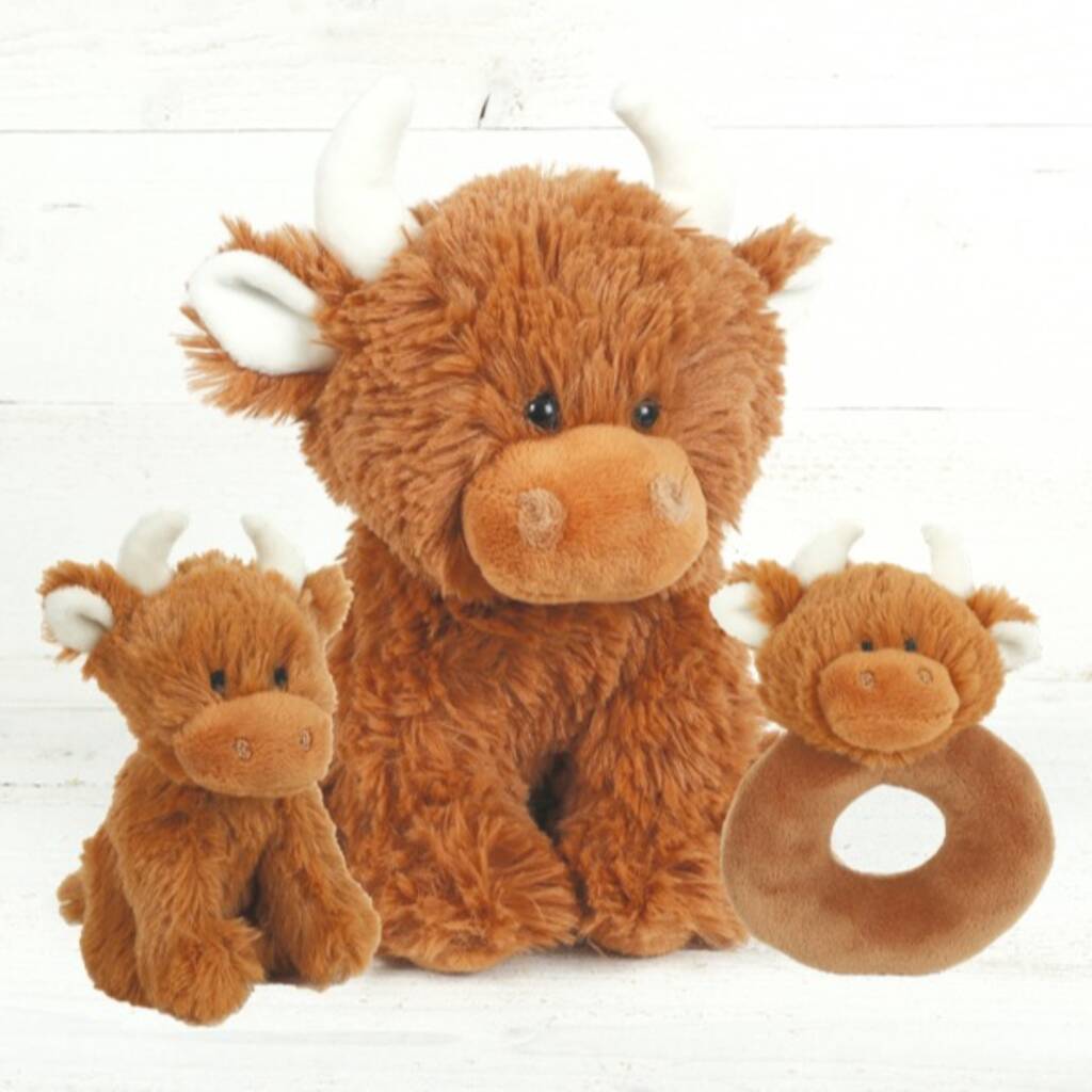 Brown Cow Baby Set, Small + Mini Toy + Rattle + Boxed, 1 of 8