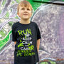 Keep Calm Run Zombies Boys' Halloween T Shirt, thumbnail 1 of 6