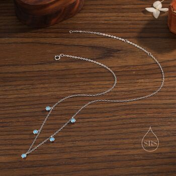 Sterling Silver Turquoise Blue Cz Charm Necklace, 2 of 11