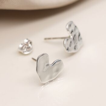 Sterling Silver Hammered Heart Stud Earrings, 2 of 5