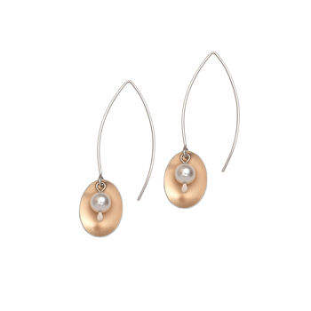Rose Gold Colour Eco Long Oval And Pearl Earrings, 2 of 3