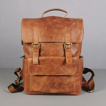'Kingsley' Men's Leather Laptop Backpack In Tan, 4 of 12