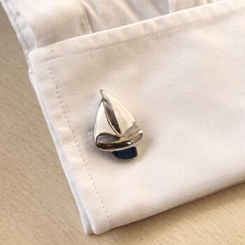 Sailboat Silver Cufflinks Gift For Men 316 L Stainless Steel Nautical Accessory, 6 of 6