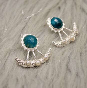 Blue Apatite, Pearl Silver Earrings, 3 of 12