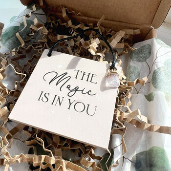 The Magic Is In You Mini Hanging Sign With Rose Quartz, 4 of 4