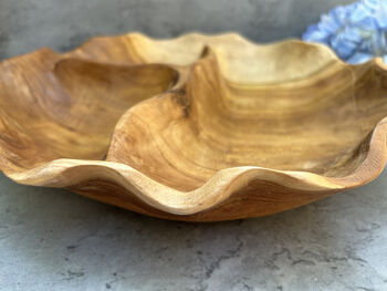 30cm Handcrafted Teak Wooden Triple Fruit Nuts Bowl, 11 of 12