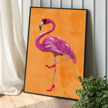 Custom Flamingo Wearing Heels Personalised Art Print, 2 of 5