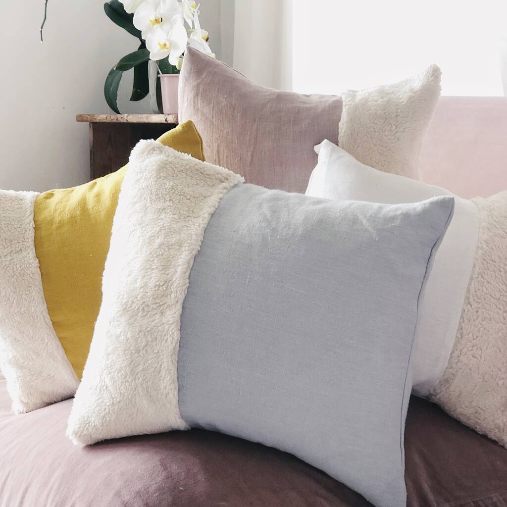 Square Organic Fluffy Fabric And Linen Cushion By Kelly Connor Designs