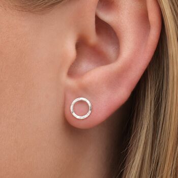 Large Sterling Silver Hammered Karma Circle Stud Earrings, 2 of 9