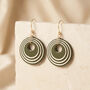 Khaki And Cream Geometric Circular Earrings • Gold Plated Sterling Silver Hooks, thumbnail 1 of 10