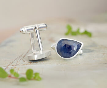 10ct Sapphire Cufflinks In Sterling Silver, 2 of 2
