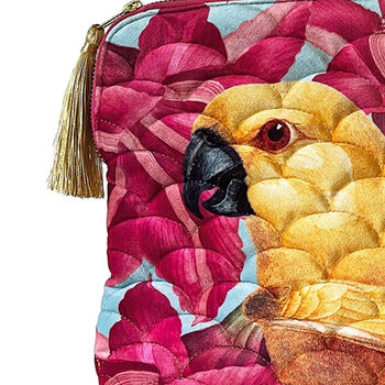 Large Quilted Velvet Make Up Bag Yellow Parrot, 4 of 6