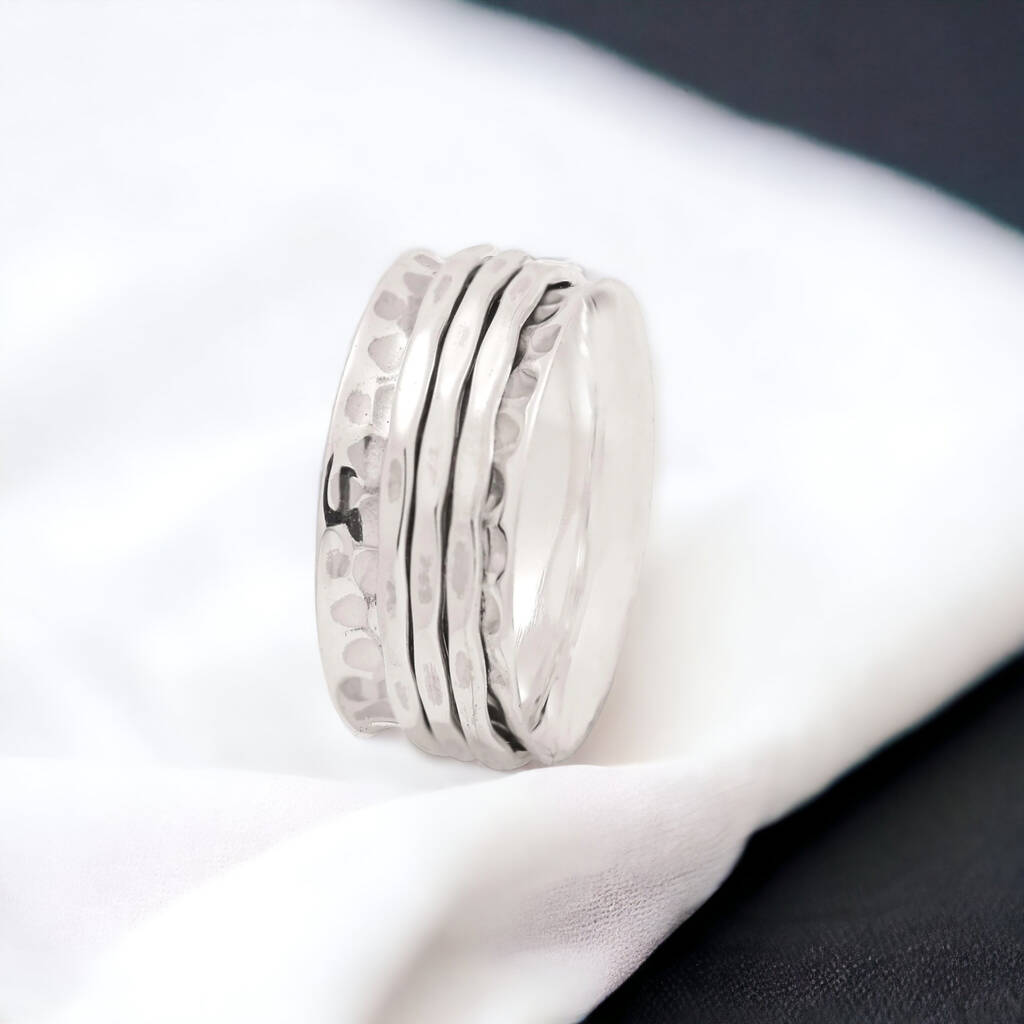 Personalised Hammered Spinner Ring In Sterling Silver, 1 of 9