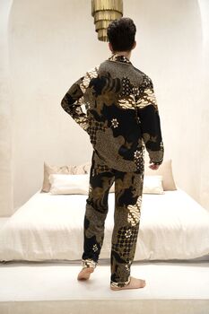 Men’s Black Satin Long Pyjamas, 6 of 8