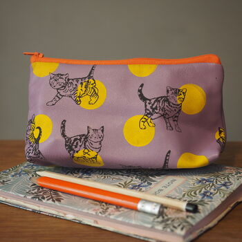 Lilac Kittens And Dots Leather Make Up Bag, 6 of 7