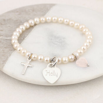Girl's Personalised Silver Christening Pearl Bracelet, 3 of 8