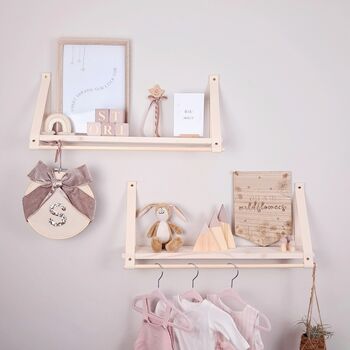 Floating Pair Of Nursery Shelves With Rail, 2 of 9
