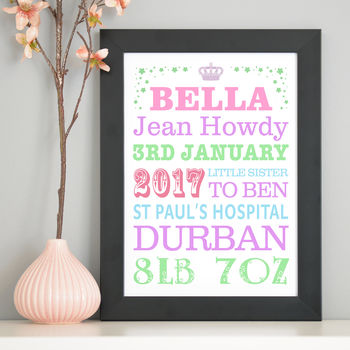 Personalised Birth Announcement Typography, 3 of 6