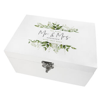 Personalised White Wooden Botanical Wedding Keepsake Box, 8 of 8